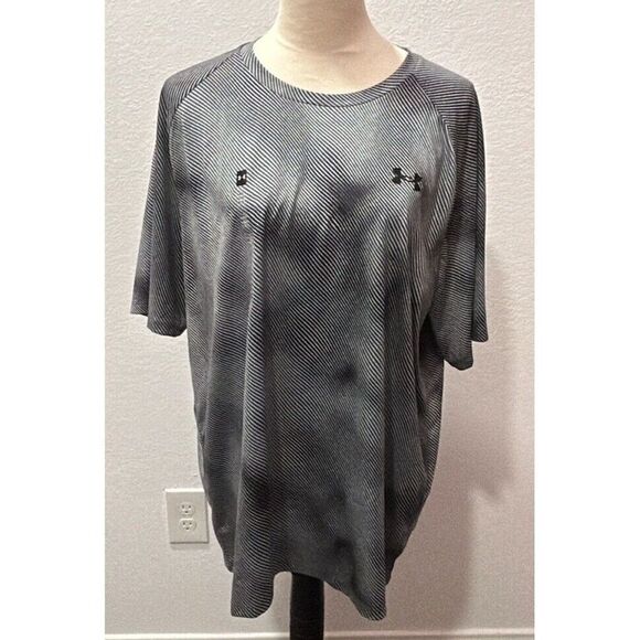 NEW MENS UNDER ARMOUR BLUE STRIPED TECH TEE‎ SHIRT W/BLACK LOGO  SIZE XL - Picture 1 of 9